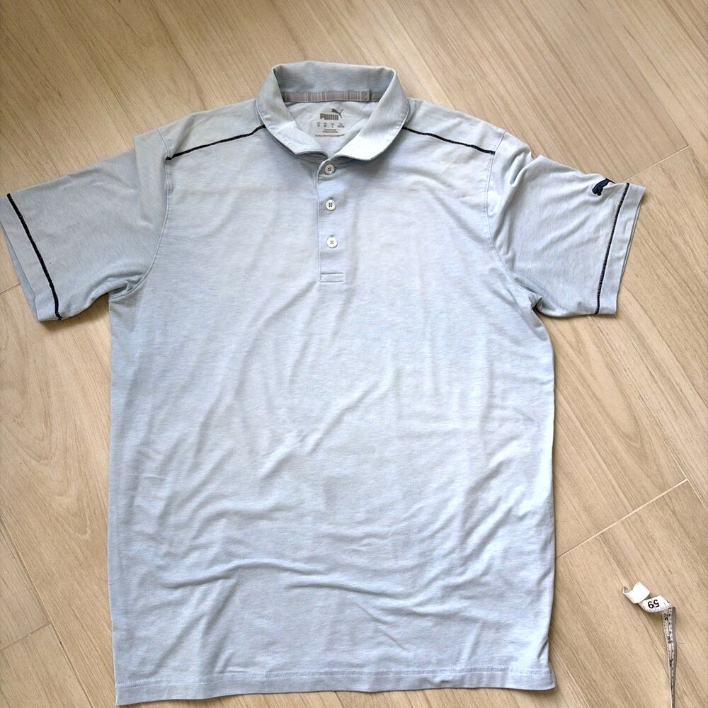 Puma Light Blue Pima Cotton Mens Polo Shirt Large